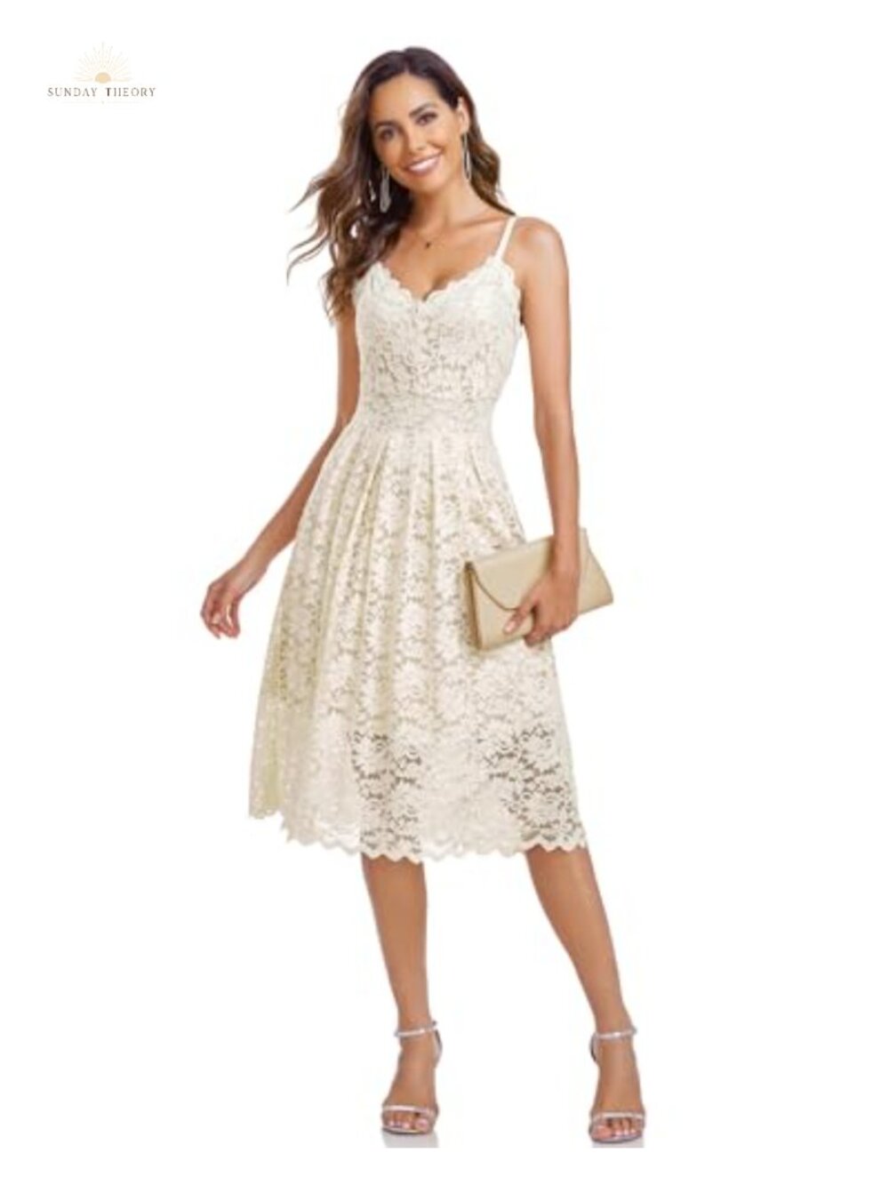 Atnlewhi Womens Spaghetti Strap V Neck Sleeveless A Line Lace Formal Evening